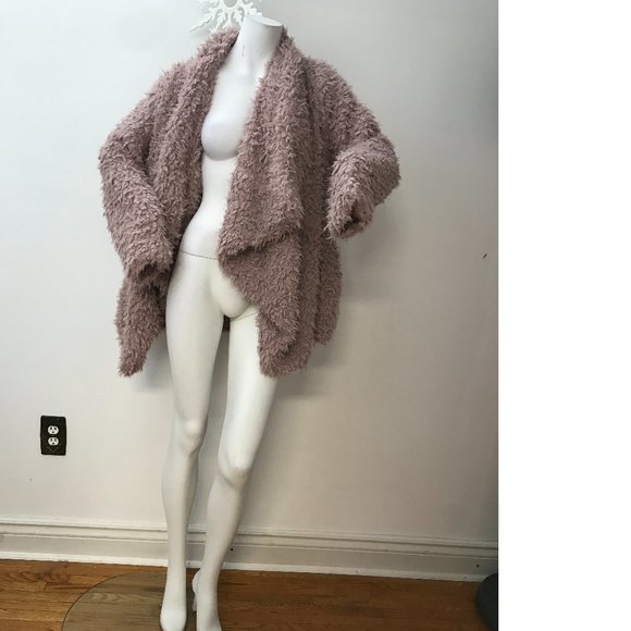 Forever 21 Teddy Plush Shaggy Fur Cardigan Jacket Coat Dusty Pink Rose Blush NWT - Picture 1 of 4
